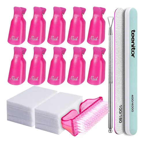 Teenitor Kit Removedor Gel 10 Clips Pads Lima Rojo