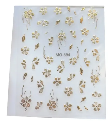 Stickers Para Uñas Cromados Destellos Moños Gemas 5d Y 6d Flores doradas Mo-394