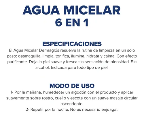 Agua Micelar Dermaglos 6 En 1 X 200 Ml