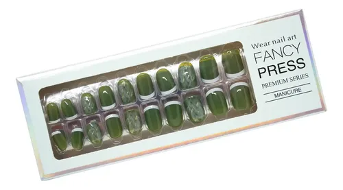 Uñas Postizas Diswald & Co Press On Cuadradas Brillantes en Verde Francesita