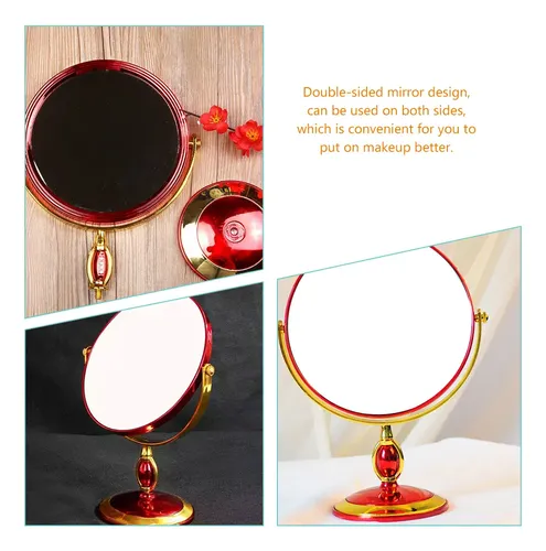 Espejo Redondo Giratorio De Doble Cara Para Cosméticos Para  Rojo Y Dorado