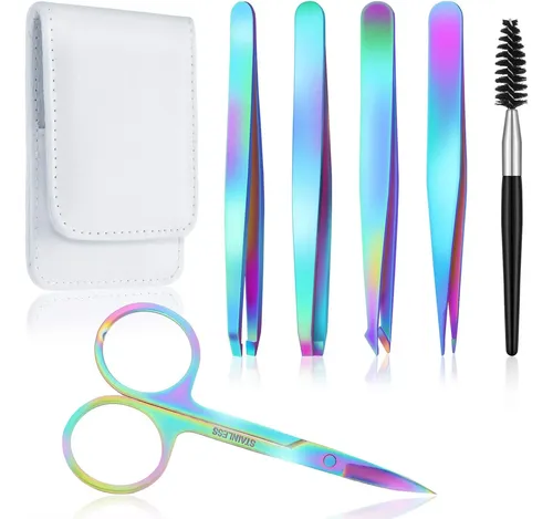 Juego De 6 Pinzas Para Cejas Para Mujeres Con Tijeras Para