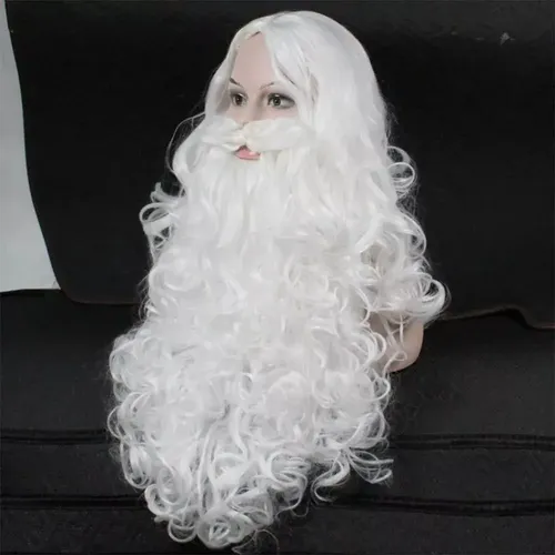 Peluca Y Barba De Papá Noel Blancas De Pelo Largo Para