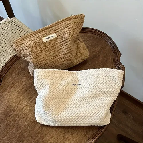 Cosmetiquera Bolsa Organizadora De Tela Tejida Marrón