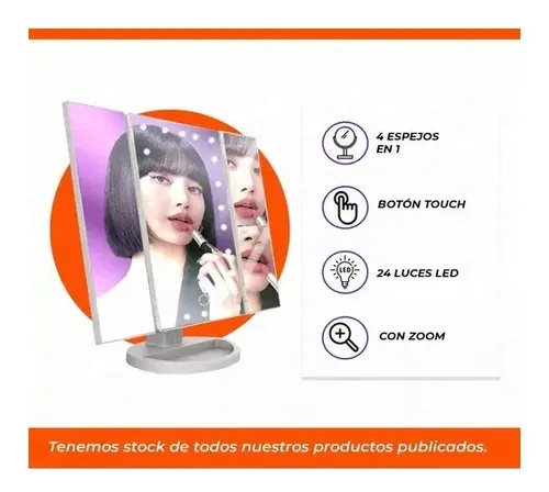 Espejo Tríptico Para Maquillaje Con Luz Led Y Aumento