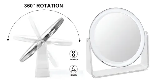 Espejo Doble 19cm Aumento X 2 Acrílico Con Pie Rotación 360* Transparente