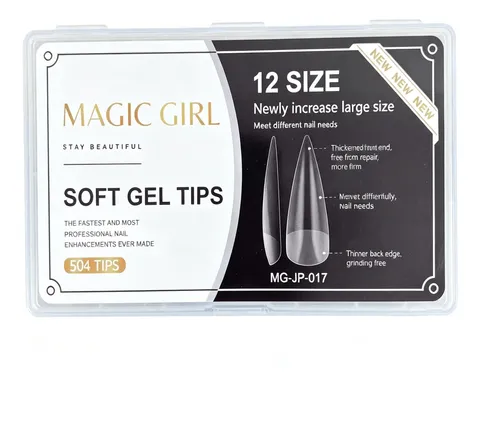 Tips Soft Gel Stiletto Transparente 504 Unidades 12 Tamaños