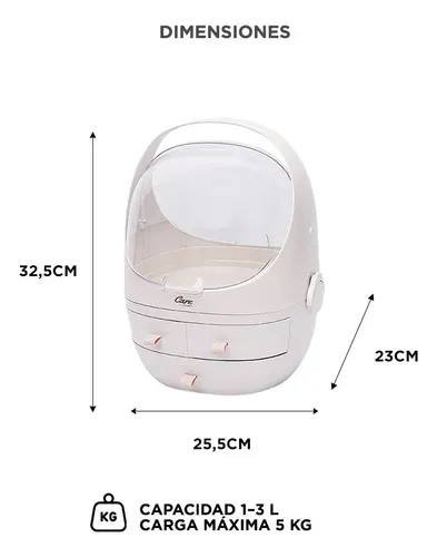 Organizador De Cosmeticos Y Joyeria Gadnic ABS PS 3 Cajones Casco Transparente Rotacion 90 Resistente Al Agua Portatil Diseño Moderno