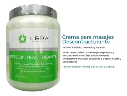 4 Crema Masajes Descontracturante 980gr. – Libra Cosmetica Fragancia Suave