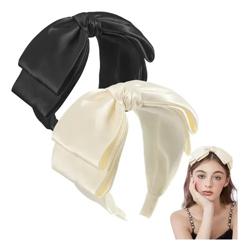 Diademas Con Lazo Negro Y Crema, Accesorios Elegantes +