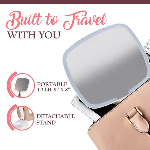 Espejo De Mano De Viaje Iluminado Mirrorvana Con Soporte Blanco