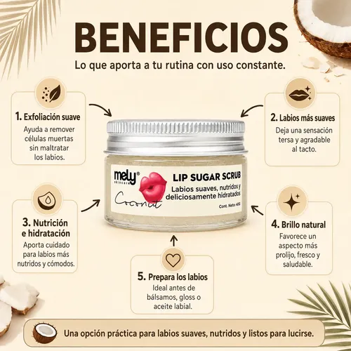 Exfoliante Labial Mely Azúcar Coco Ceramidas Lip Scrub 40g