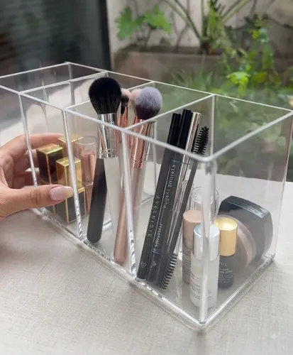 Organizador Brochas Maquillaje Gafas Acrílico 5 Divisiones