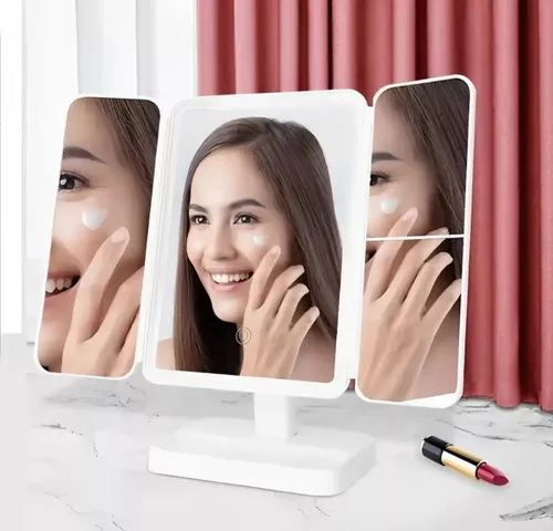 Espejo Maquillaje 3 Modos D Luz Aumento 1x/2x/3x Recargable