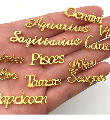 36pcs Letras Uñas Arte Zodiacal Aries Piscis Oro Plata Rosa