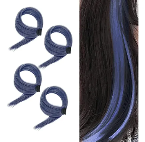 4 Pelucas Teñidas De Orejas Colgantes, Azul Profundo