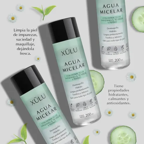 Agua Micelar Desmaquillante 200ml Xulu Cosmeticos