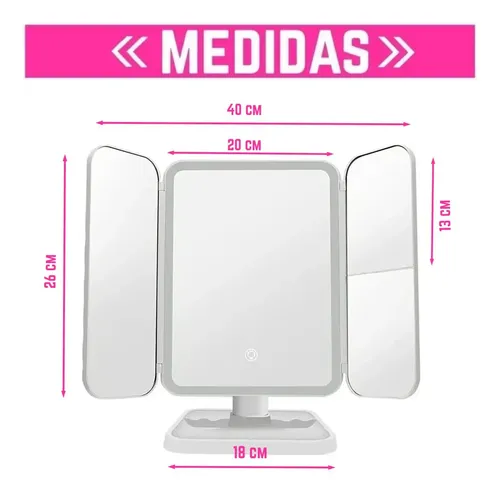 Espejo De Maquillaje Pantalla Táctil Luz Led Giratorio 180