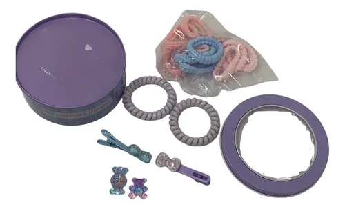 Set Accesorios Pelo Niña Chimola Lata Lila Hebillas Colitas