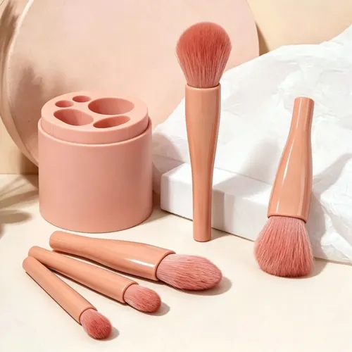 Set 5 Brochas De Maquillaje Portátil Con Estuche Pink