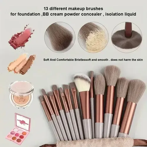 Keup Set De Pinceles 13pcs Suaves Para Base, Polvo Y Sombras