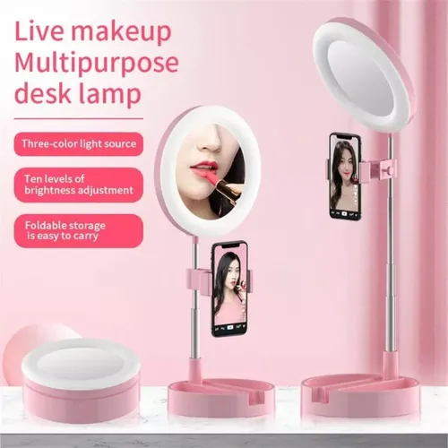 Espejo Maquillaje Plegable Con Luz Led Y Soporte P/ Celular