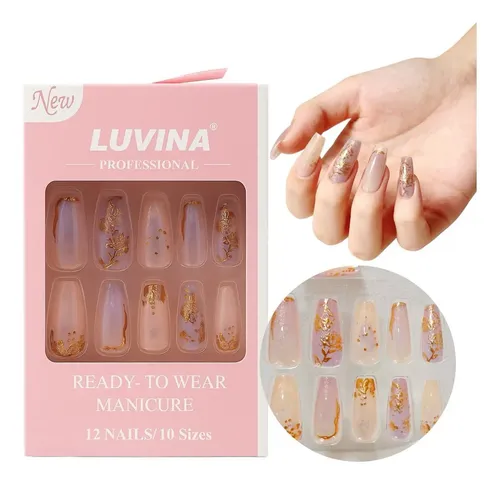 Kit 12 Uñas Postizas Press On Con Adhesivos Nails Luvina Dl35-07