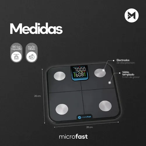 Balanza Baño Digital Personal Inteligente Masa Muscular 4 Electrodos Análisis Corporal Biompedancia App Bluetooth 180kg