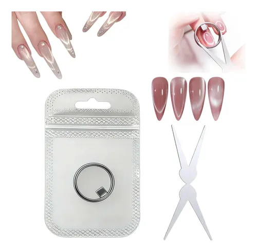 Ring-shaped Cat Eye Magnet For Nails, 2026 New Hollow Ring+french Magnet-1set