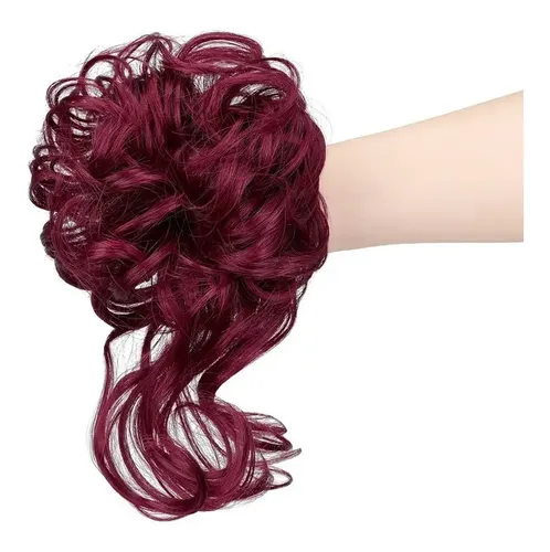 Coleta Postiza Cabello Ondulado Desordenado Vino Rojo A