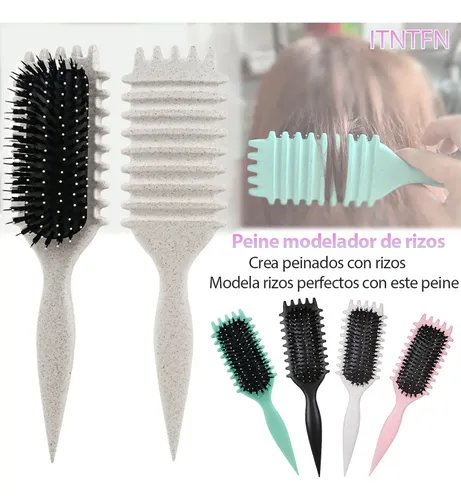 Cepillo Para Cabello Rizado Para Mujeres, Bounce Curl Brush, ITNTFN Cepillo para Cabello Ondulado, Desenreda Sin Frizz con Cerdas Suaves, Cepillo para Definir y Peinar Rulos Naturales (Beige)