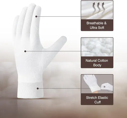 Guantes Algodón Hidratantes Blancos Para Piel Seca Spa