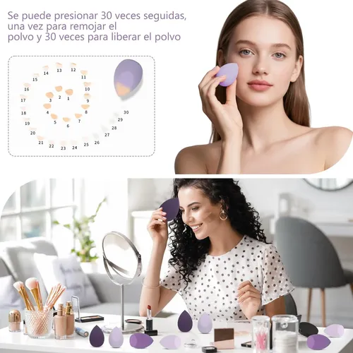 Esponjas Maquillaje 8pcs, Set Beauty Blender Con Estuche Púrpura