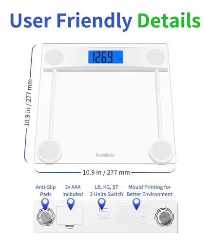 Báscula De Baño Digital Homebuds De Alta Precisión De 182 Kg
