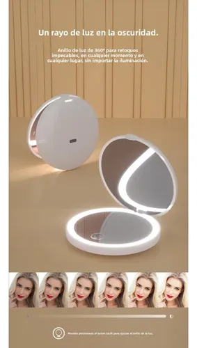 Espejo Plegable Con Luz Led Y Aumento 2x Portátil