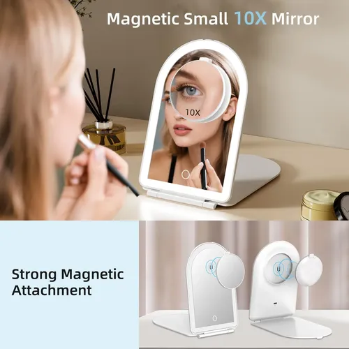 Espejo Maquillaje Funtouch Luz Led Recargable 10x Blanco