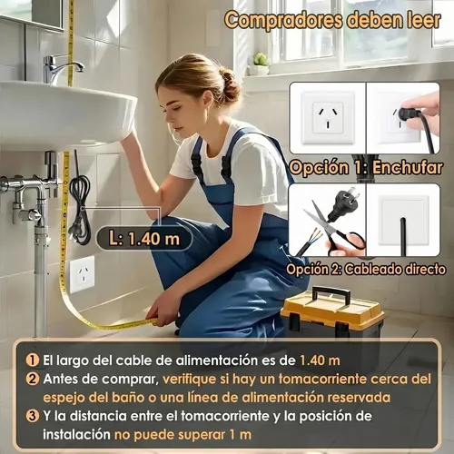 Espejo De Baño Led Touch 80×60 Cm Anti Empañante Moderno Blanco