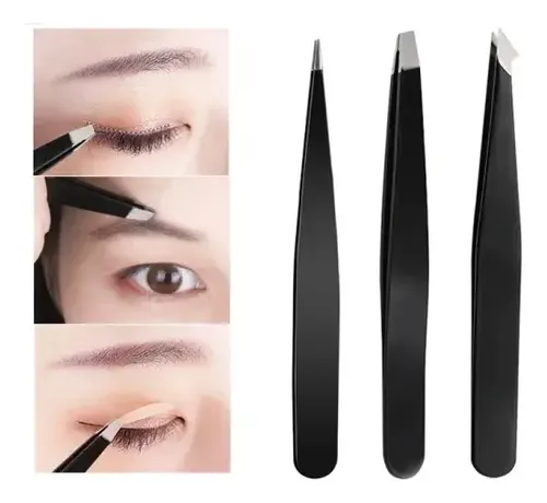 Set De 3 Pinzas Profesionales Para Cejas Con Estuche F