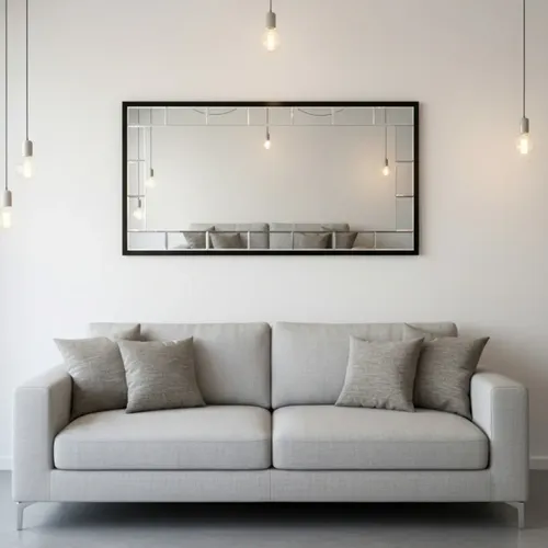 Espejo Rectangular Biselado Decoración Con Marco Doble Negro Y Biselado