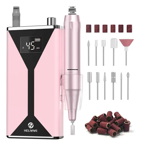 Taladro Eléctrico Para Uñas Helivive, 45000 Rpm, Portátil, R Rosa