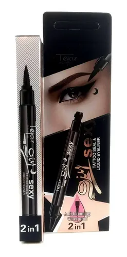 Delineador Ojos Tejar Dos En Uno Negro Fibra + Sello Tatoo