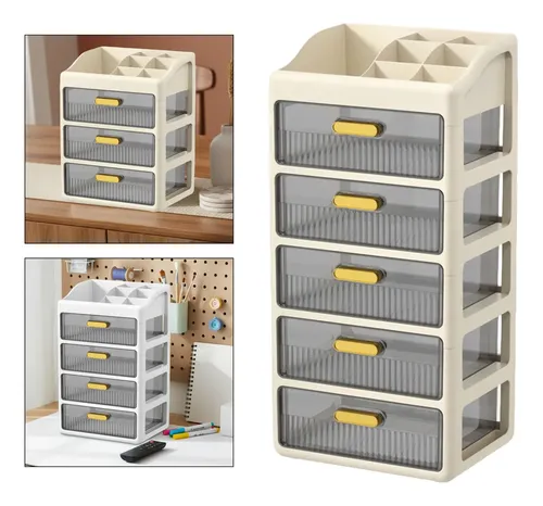 Organizador De Escritorio Y Maquillaje 5 Niveles Marrón Crem Creamy Brown 5 Tier