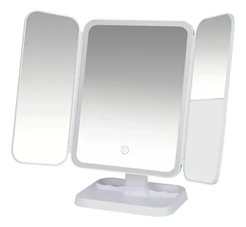 Espejo De Maquillaje Triple Con Luz Led Usb Belleza 241344 Marco Blanco MANTA