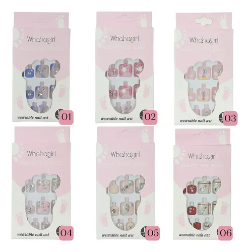 Uñas Postizas Cuadradas Diseños P/pies 12pcs Decoración
