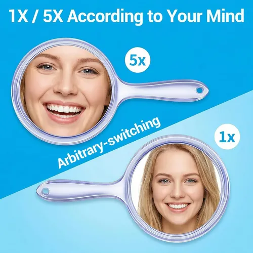 Espejo De Mano De 2 Caras Con Aumento De 1x/5x, Azul Con Asa