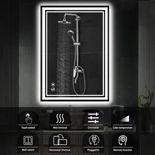 Espejo Led Baño Antivaho 3 Colores Dimmable 60×90 Cm