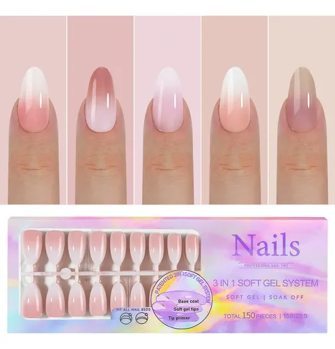 Capa Base Preaplicada Con 5 Puntas De Uñas Suaves De Colores