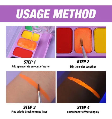 Set 3 Paletas 8 Colores Fluorescente Cuerpo Rostro Halloween