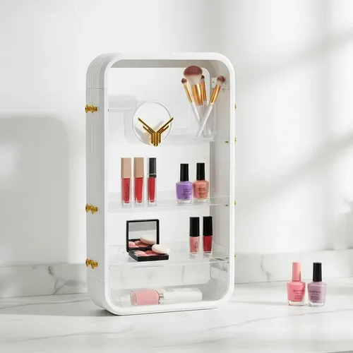 Organizador De Cosmeticos De Pared Flotante Adhesivo Blanco