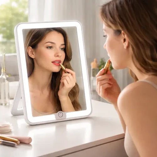 Espejo Touch Luz Led C/soporte Recargable 3 Tonos Maquillaje